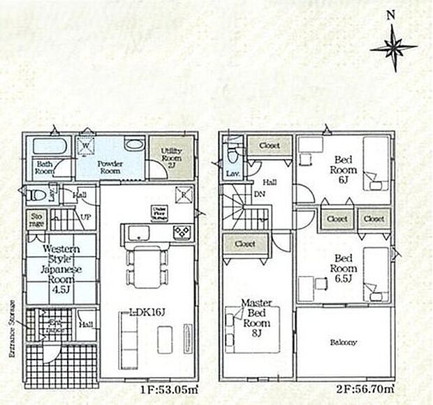 【4LDK】◇家族のコミュニケーションを重視した対面式キッチン・リビングイン階段プランです♪
◇洗面室隣にユーティリティルーム！窓付きで、生活スタイルに合わせて自由に使えます♪◇南向きのワイドバルコニー付き♪