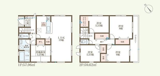 【5LDK】◇対面式キッチンを採用した広々19帖のLDK！
◇2階には、大容量収納のウォークインクローゼットを設置♪
◇ＬＤＫ隣に、あると落ち着く洋風和室付♪家事の休憩時やお子様のお昼寝時などに活躍します♪
