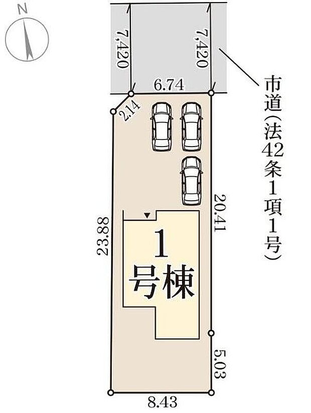 【【区画図】】JR和歌山線「大和新庄」駅まで徒歩１１分、近鉄御所線「近鉄新庄」駅まで徒歩２３分♪カースペース３台分ございますので、来客用の駐車スペースとしてもお使いいただけます♪