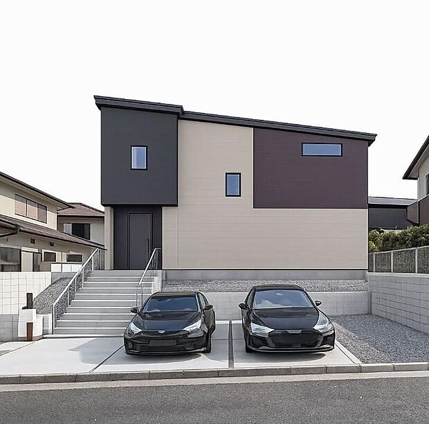 【完成予想図(外観)】資料送付・ご見学即対応！建物建築中ですが、同メーカー同等仕様、近しい間取りの建物室内をご案内可能です。ご不明点等、スタッフがしっかりと説明させていただきます。
