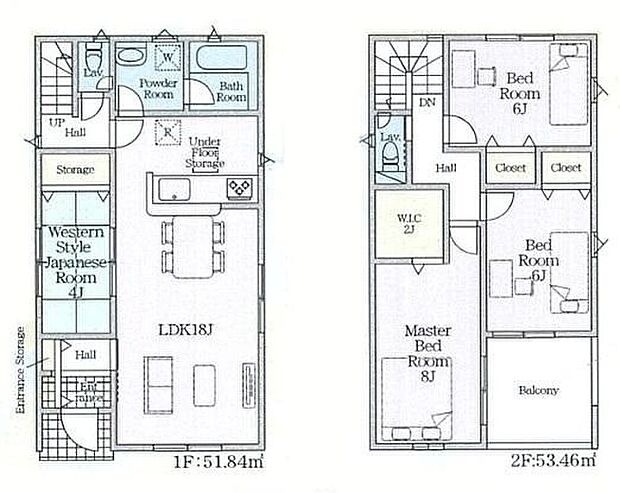 【4LDK】主寝室には2帖のWIC付きで衣類の管理もラクラクです◎リビングは広々約18帖♪屋根付きのインナーバルコニーを採用♪