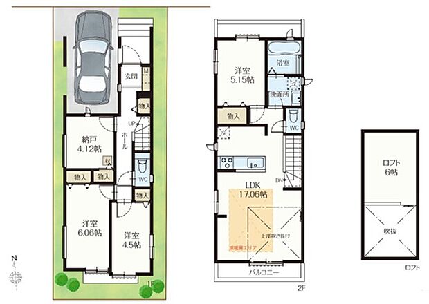 機能的な4室＋LDK＋ロフトの間取りです。