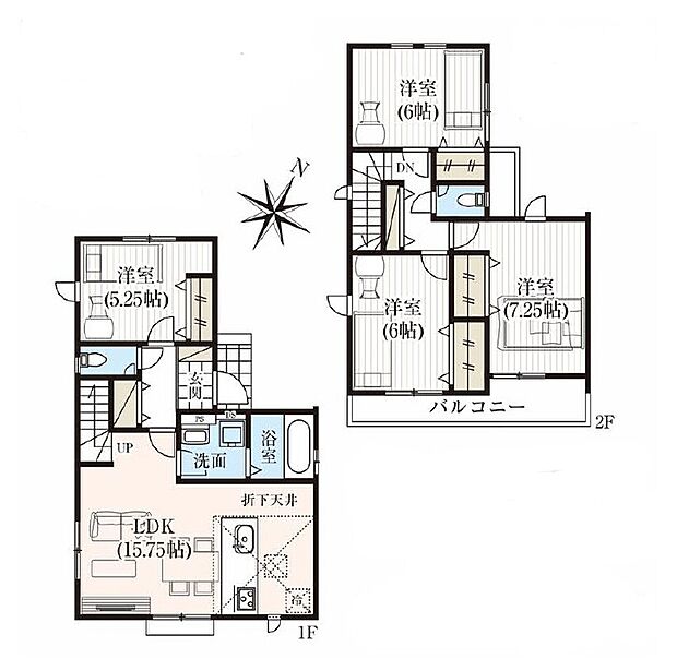 【4LDK】※建物面積にインナーバルコニー1.24m2含む