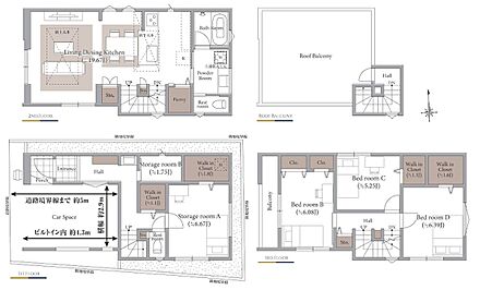 ※建物面積に車庫部分12.72m2含む 