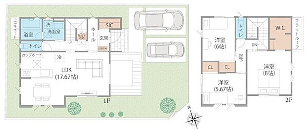 【4LDK】駐車場3~4台可能、オール電化、室内干しに便利なホスクリーン完備、キッチン横に会談を配置し家事と動線を最適化した間取りです