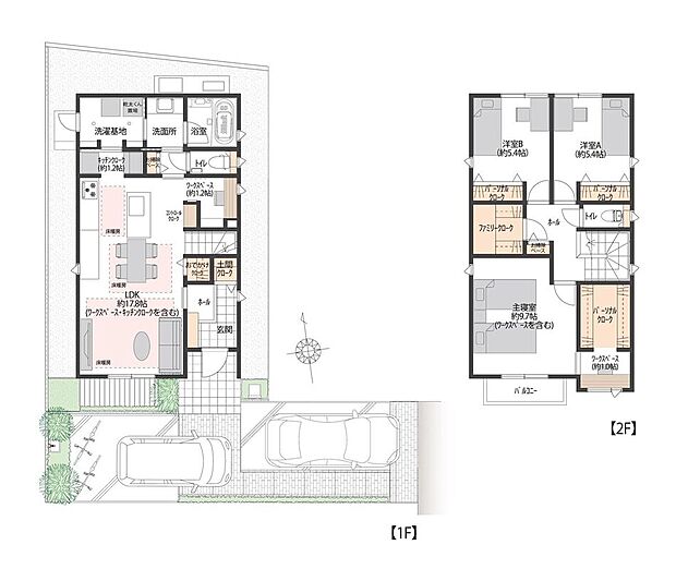 【3LDK】南向きの陽光が差し込む広々としたLDKにワークスペースを確保。ファミリークローク・おでかけクローク・土間クロークなど収納も充実した、快適で機能的な間取りです。