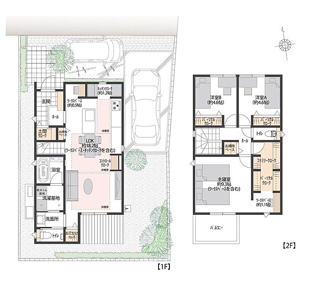 【3LDK】ファミリークローク、おでかけクローク、土間クロークなど、収納が充実しています。主寝室には約1.1帖のワークスペースがあり、テレワークや読書のスペースなどにご活用いただけます。