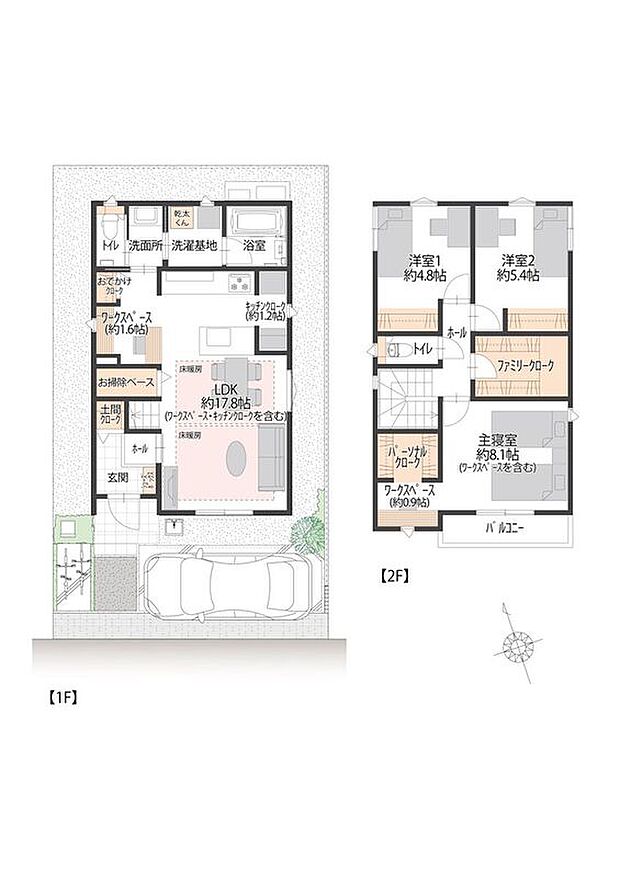 【3LDK】■14号地間取図　
LDKの一角にワークスペースがございます。リモートワークやお子さんの学習スペースなど、様々な用途に活用いただけます。暮らしやすさと機能性を両立した間取りです。