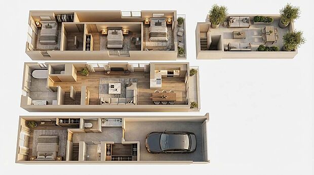 【1号棟3Dレイアウト】※3D加工のため、あくまでイメージの家具、設計レイアウトになります。