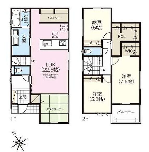 (1号棟)、価格3390万円、2LDK+S、土地面積124.2m2、建物面積100.85m2