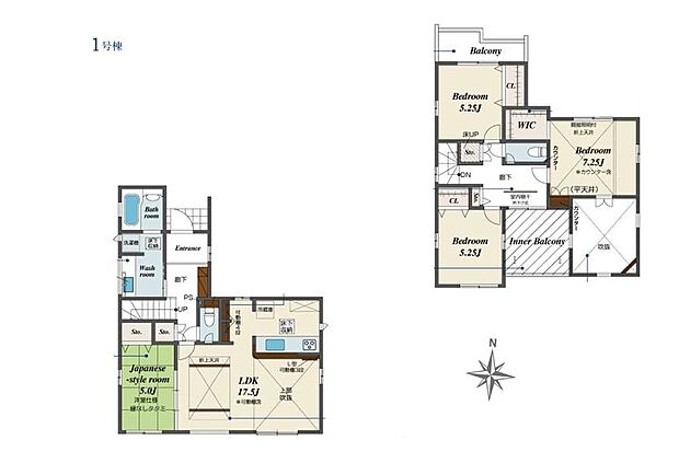 (1号棟)、価格3280万円、4LDK、土地面積135.5m2、建物面積111.37m2 