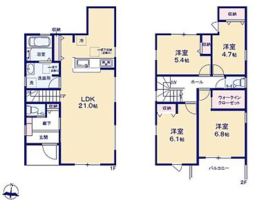 南向き対面式キッチン仕様の約２１帖リビング♪
居室４部屋あり、使用用途多数♪
WICがあり、各所・各居室にも収納スペース完備♪
２部屋から出入りできる陽当り良好な南向きバルコニー♪ 