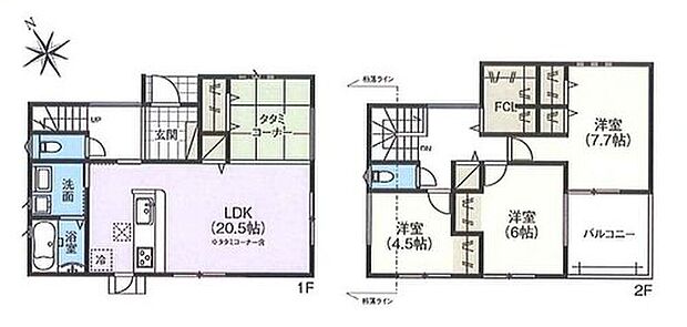 【3LDK】対面式キッチン仕様の約20.5帖リビング♪
リビングに隣接したお子様の遊ぶスペースにもなる畳コーナー♪
WICがあり、各所・各居室にも収納スペース充実♪
南側バルコニーは日当たり良好♪