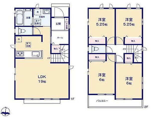 【4LDK】対面式キッチン仕様の約１９帖リビング♪
２階４部屋あり、お子様ひとりひとりにお部屋を与えられます♪
各所・各居室にも収納スペース完備♪
２部屋から出入りできる便利なバルコニー♪