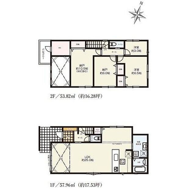 【2LDK+2S】上部吹抜仕様の約２５．０帖リビング♪
使用用途多数の納戸が２か所ございます♪
WICがあり、各所・各居室に収納スペース充実♪
陽当り良好な南西側バルコニー♪