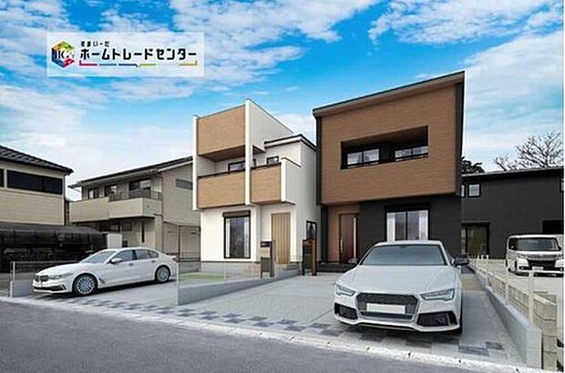 【完成予想図(外観)】現在建築工事中です☆各棟並列２台駐車可能！日当たり良好♪収納スペース豊富！！