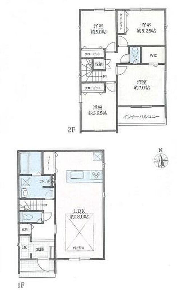 【4LDK】対面式キッチン仕様の南向き約１８帖リビング♪
２階４部屋あり使用用途多数♪
WICやSIC、パントリーがあり、各所・各居室にも収納スペース完備♪
日当たり良好な南側インナーバルコニー♪