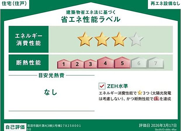 【 省エネ性能ラベル】こちらの物件はZEH水準を満たした、省エネ性能に優れた物件です。
