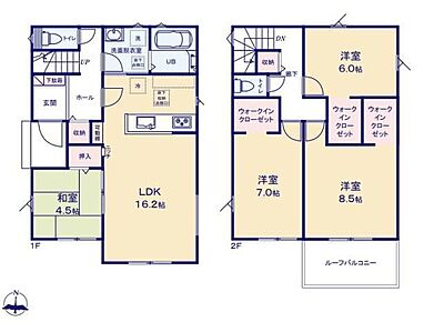 南向きで対面式キッチン仕様の約１６帖リビング♪
リビングに隣接した和室は来客間にも◎♪
WICがあり、各居室にも収納豊完備♪
奥行を広めに取った南側ルーフバルコニー♪ 