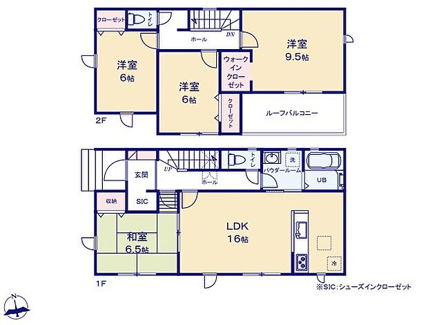 【4LDK】対面式キッチン仕様の約16帖リビング♪
2階全室6帖以上の広々プライベート空間♪
リビングに隣接した約6.5帖の和室♪
WICやSICがあり、各居室にも収納豊富♪
日当たり良好な南側ルーフバルコニー♪