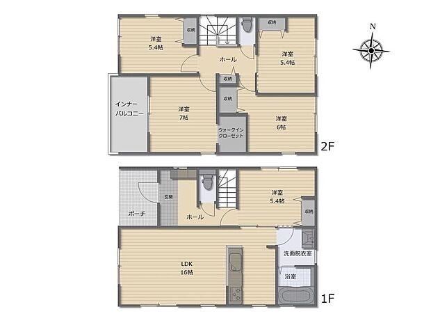 【5LDK】対面式キッチンでご家族のコミュニケーションが増える間取り♪居室５部屋あり、使用用途多数♪WICがあり、各所・各居室にも収納スペース充実♪ルーフバルコニーも陽当り良好です♪