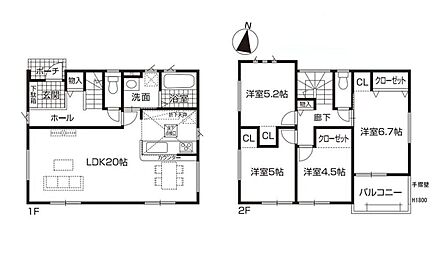 対面式キッチン仕様のゆったり約２０帖リビング☆居室４部屋あり、使用用途多数♪各所・各居室に収納スペース充実♪ 