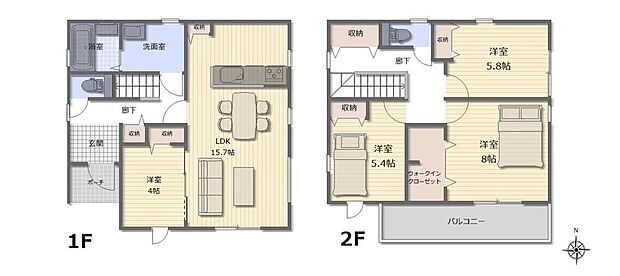 【4LDK】●毎日の負担を軽減し家事効率UPの家事ラク動線設計☆●バルコニーは南向きなので洗濯物もカラッと乾きます♪●リビングや2Fホールに収納があり小物や掃除道具などもスッキリ収納◎