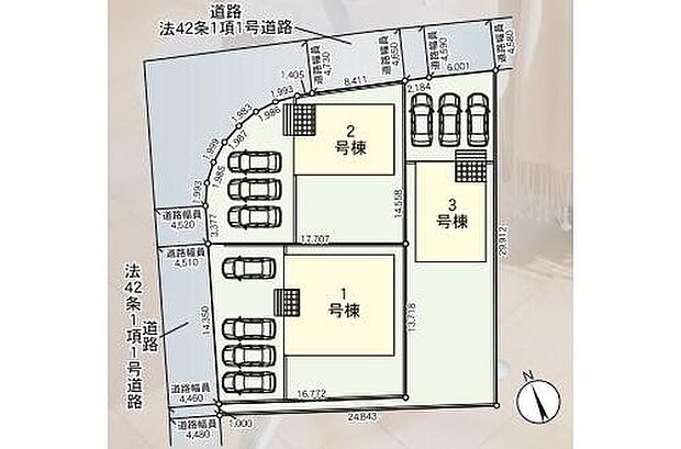 敷地面積６７～７７坪超♪
並列駐車３台以上可！
南庭でガーデニングするのもいいですね♪