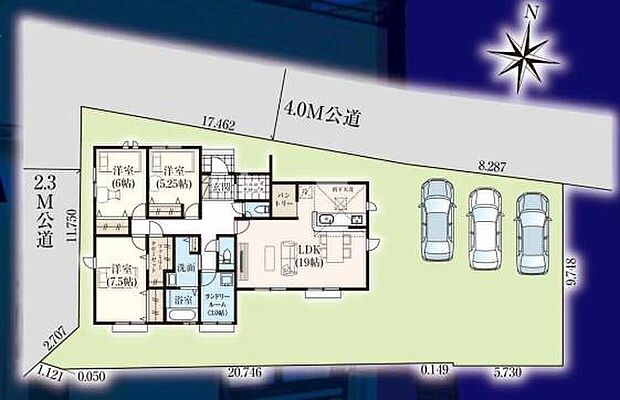 敷地面積90坪超♪
並列駐車３台可！
お客様がいらしても安心ですね♪