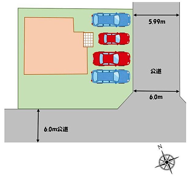 南西×南東角地♪
車種によれば駐車4台可！
お客様がいらしても安心ですね♪