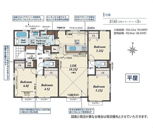 (１号棟)、価格2990万円、3LDK、土地面積254.53m2、建物面積95.64m2