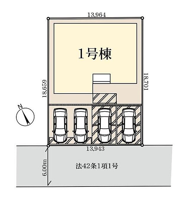 幅約6ｍの南道路に面した陽当たり良好の平屋住宅☆
駐車スペースは並列4台分！車通勤の方にもお勧めです♪
急な来客時も安心です！