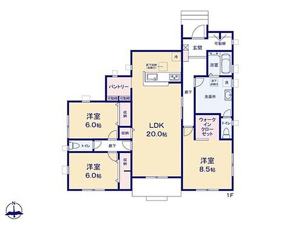 (1号棟)、価格3490万円、3LDK、土地面積328.8m2、建物面積105.99m2

