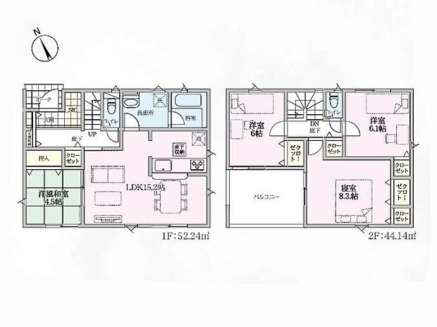 (1号棟)、価格1980万円、4LDK、土地面積220.8m2、建物面積96.38m2