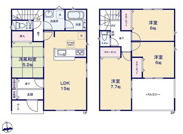 【4LDK】２階の全洋室６帖以上♪
リビング隣の洋風和室は、客間としは勿論、お昼寝スペースや書斎など、多目的にお使い頂けますので、大変便利です！