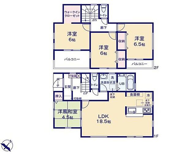 【4LDK】全居室南東向き☆日当たり良好♪
リビング横には多目的に利用できる和室を完備♪
対面式キッチンですので、会話を楽しめます☆
バルコニーが2カ所あるので用途別にお使いいただけます！