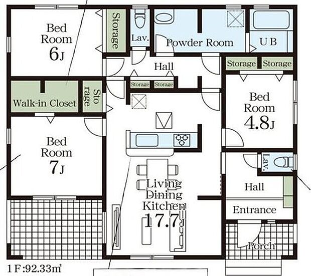 【3LDK】回遊性をもたせた3LDKの平屋です♪
キッチンはアイランド風で毎日のお料理が楽しくなりそうですね！