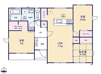 平屋☆リビングを中央に配置☆
リビングに続き間の4.5帖和室があります！
来客時にも重宝しますが、小さなお子様を寝かせるスペースにもなりますので、使い方はあなた次第です♪ 