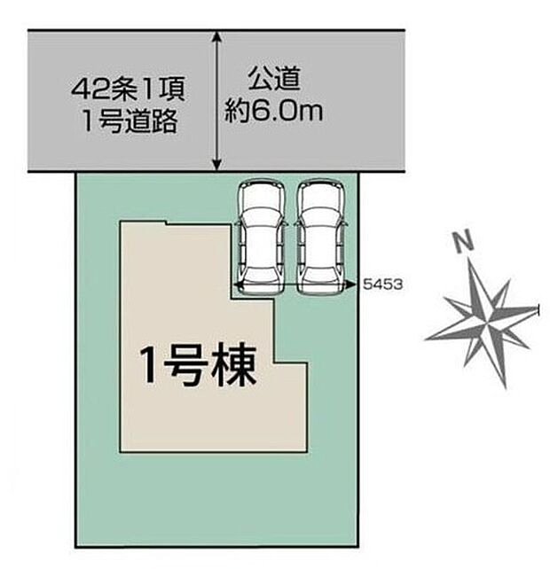 【区画図】敷地面積５８坪超♪
並列駐車２台可！
お客様がいらしても安心ですね♪