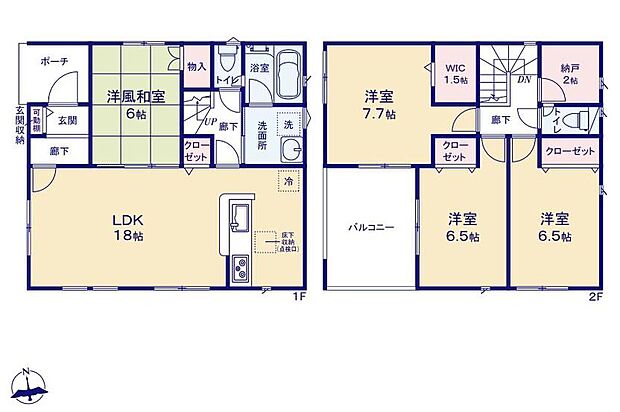 【4LDK】２帖のテレワークルーム完備♪
集中しやすい環境やプライバシー確保など生産性を高めたり出来ます！
ウォークインクローゼットを配置☆
お部屋をスッキリお使いいただけます。