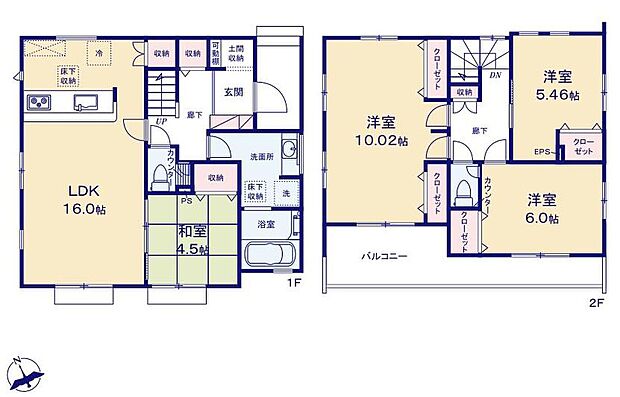 【4LDK】４LDK⇔５LDKに変更可能なフレキシブルルーム採用♪
お子様の成長や老後の暮らし方など生活に合わせてお部屋を分けてお使いいただけます！
靴やアウトドア用品も汚れを気にせずスッキリ収納できる玄関土間収納♪
