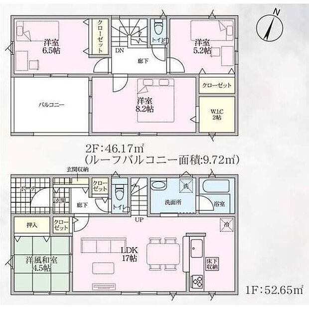 【4LDK】お子様の遊び場にぴったりの洋風和室付き♪
インナーバルコニーでは布団やかさばる洋服などもしっかり干すことができます♪
LDK収納やWICなど、収納が充実しています♪