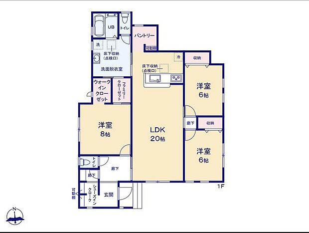 【3LDK】対面システムキッチン採用の20帖のLDKは開放感抜群の平屋です☆
ウォークインクローゼットやシューズインクローゼットなど収納充実!
まとめ買いしても心配いらずの、パントリーと床下収納付き♪