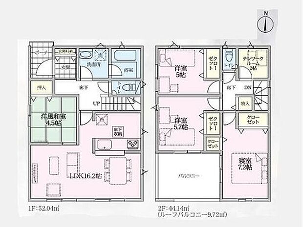 【4LDK】玄関入ってすぐの洗面室は帰宅後にすぐ手を
洗えて衛生的☆ワンちゃんお散歩後も便利に
使えます！在宅ワークの多い今、便利なテレワーク
スペース付き♪