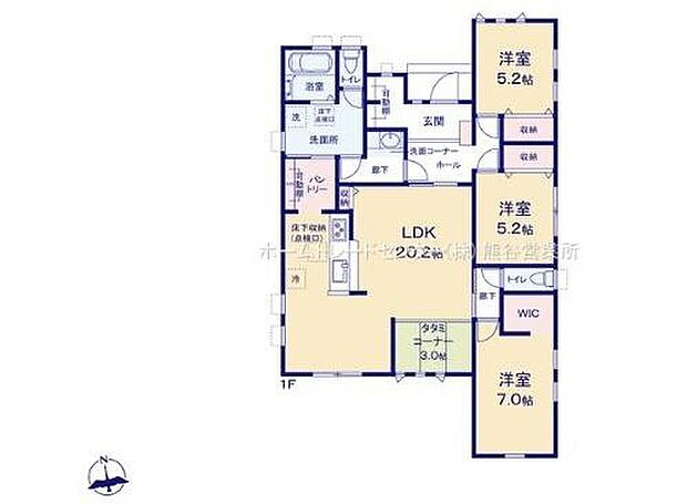 【3LDK】広々敷地を活かした平屋プラン☆
約20帖のLDKはご家族でゆったり寛げる充分な広さがございます♪
キッチン横に大容量のパントリーを配置◎ストック収納にも便利です♪
