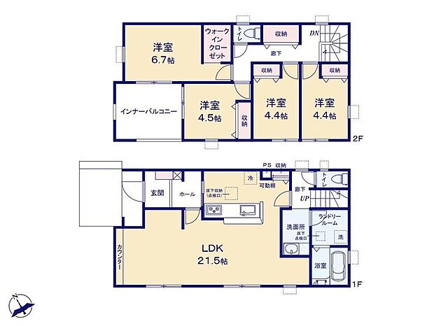 【4LDK】◇広々21.5帖のLDK！対面キッチンからはLDK全体を見渡せます♪◇全居室南向きで採光良好☆2部屋から出入り可な広々バルコニー付き◎◇WIC、ホール収納など随所に豊富な収納スペースを確保☆