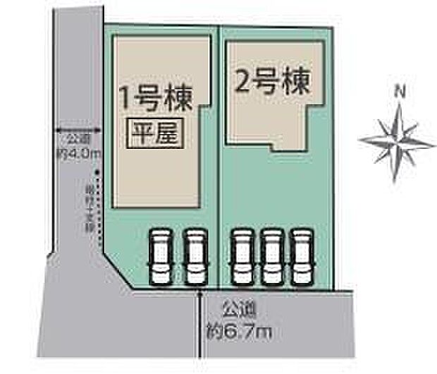 【全体区画図】陽当たり×風通良好◎土地面積57坪超！
駐車スペース2～3台可能で来客時も安心のゆとりある配置です♪