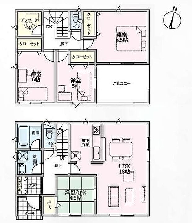 【4LDK+S】◇LDK18帖☆3面採光でいつでも明るい印象です♪続き間に4.5帖の和室☆◇窓付き2帖のテレワークルーム付き◎趣味部屋、書斎、収納にも便利♪◇広々インナーバルコニー♪お布団などもたっぷり干せてお洗濯も快適◎
