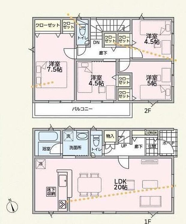 【4LDK】◇約20帖のゆとりあるLDKと対面キッチンで家族時間がさらに充実♪
◇掃除用具や日用品、季節物など収納するのに便利なホール収納！
◇広々バルコニー♪お布団などもたっぷり干せてお洗濯も快適◎