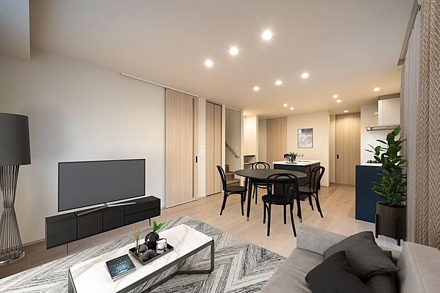 【リビング】■4号地リビング土間クローク、おでかけクロークの他、居室にはパーソナルクロークを完備。2階には大容量のファミリークロークがあるため、いつでも片付いた状態をキープできます。※CG合成にて家具を設置